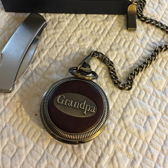 NEW Vintage Classic Grandpa Pocket Watch and Knife Set - Brown and Gold - Picture 4 of 12